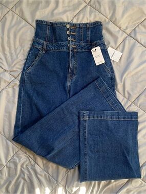 Forever 21 High-Rise Dark Blue Button-Front Jeans
